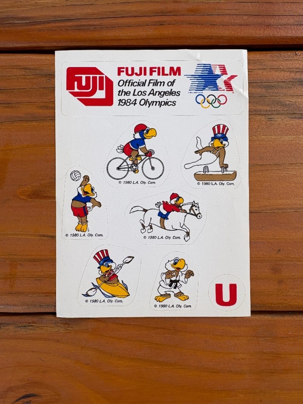 1984 Olympics Fuji Film Stickers, Sam the Eagle, Sports Equestrian, Gymnastics